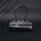 Prada Cleo Black Patent Leather Shoulder Bag with Gold Hardware